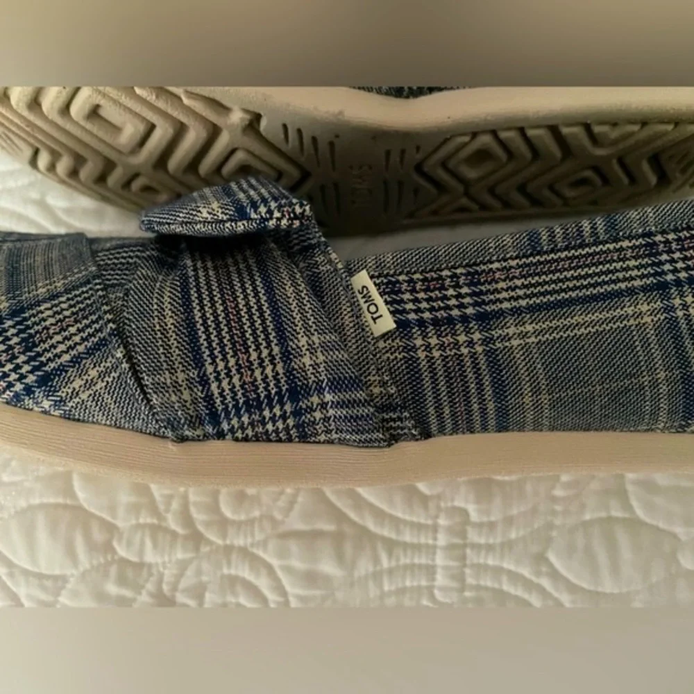 Toms Alpargata Citadel Blue Classic Plaid/Bow flats Sz 11 - Picture 11 of 15